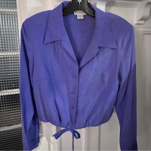 Arianna Papell Women’s 100% Silk Button Up Blouse Drawstring Waist Blue Size 10 - Picture 8 of 8